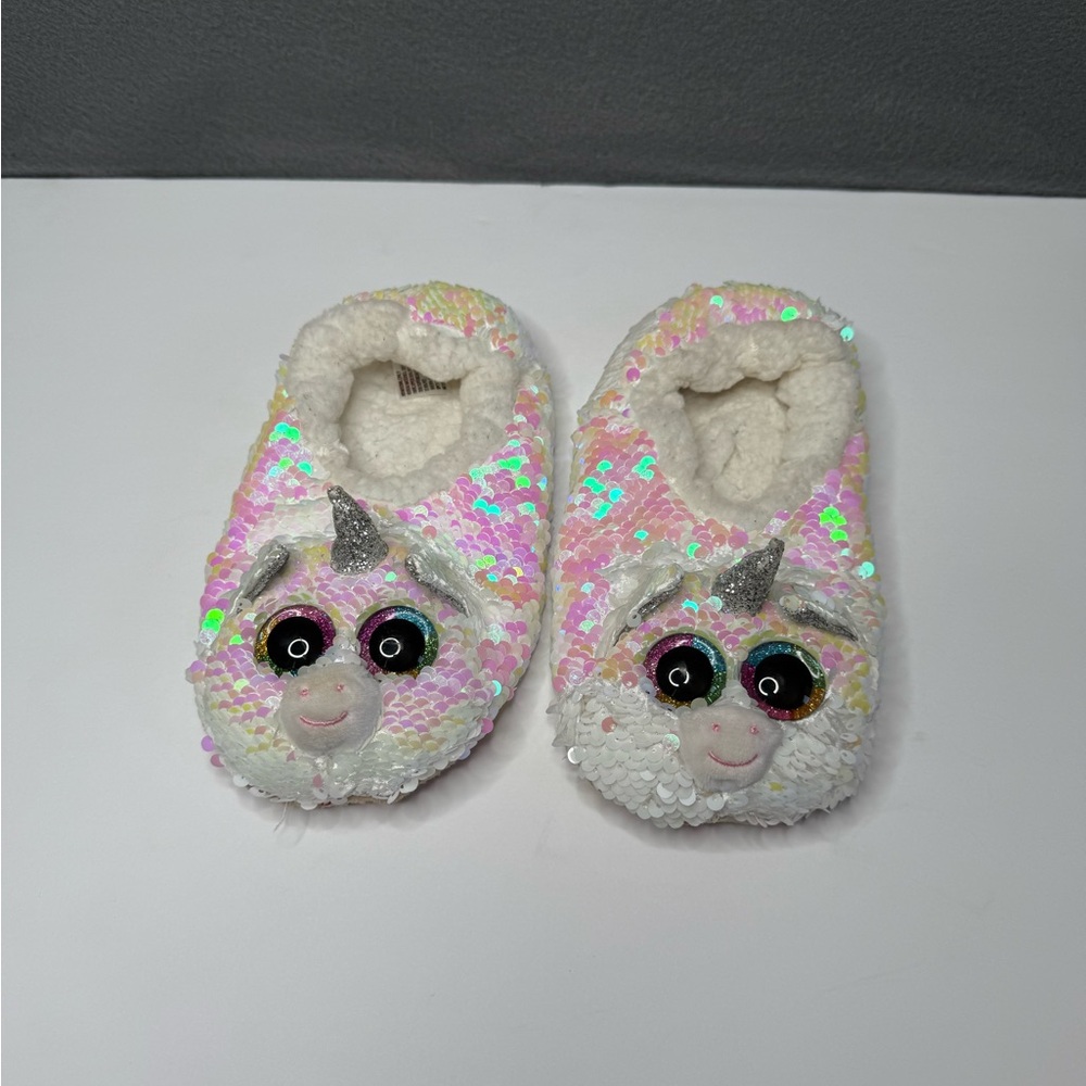 TY Beanie Fashion girls’ Boos Fantasia Unicorn sequined sock slippers Size 4-6